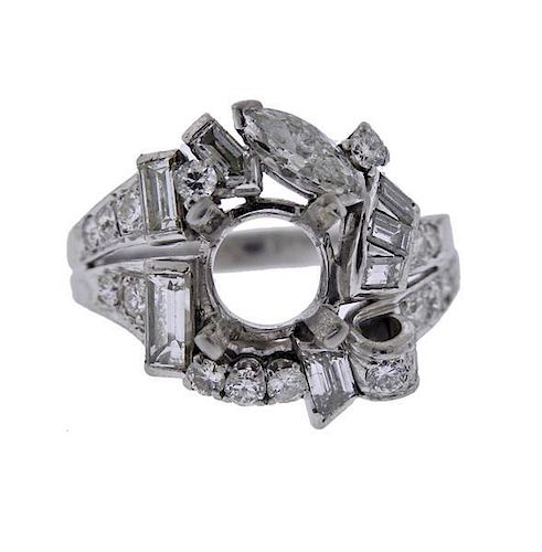 Mid Century Platinum Diamond Ring Mounting