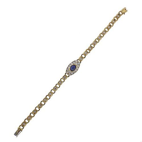 French 18K Gold Diamond Sapphire Bracelet