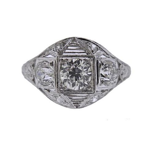 Art Deco Platinum Diamond Filigree Engagement Ring