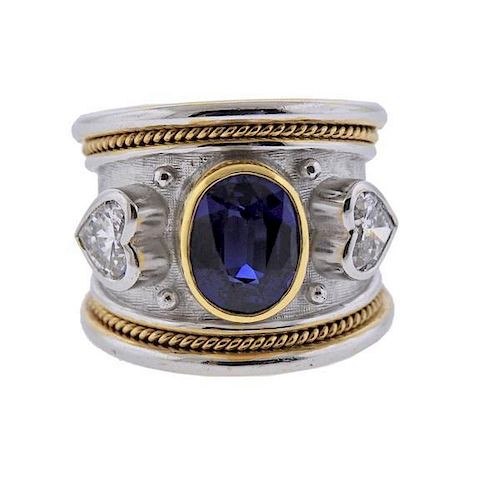 Elizabeth Gage 18K Gold Diamond No Heat Sapphire Band Ring
