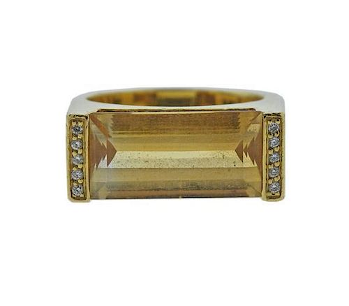 18K Gold Diamond Yellow Gemstone Ring