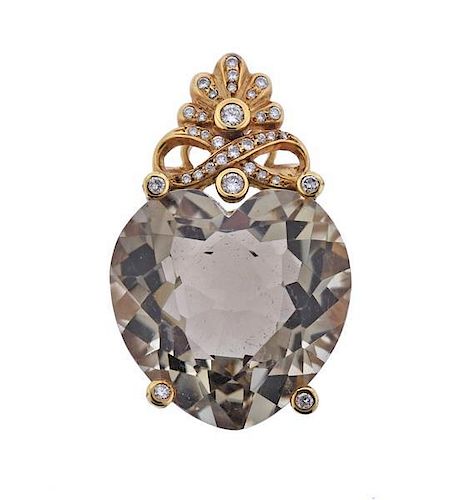 Large 18K Gold Diamond Topaz Heart Pendant