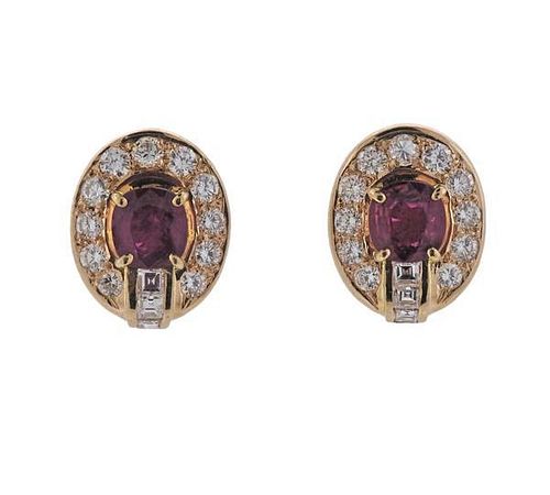 18K Gold Diamond Ruby Earrings