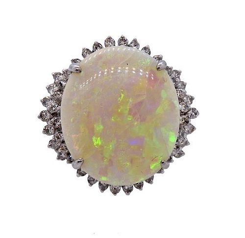 Platinum 15.45ct Opal Diamond Cocktail Ring