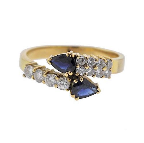 18K Gold Diamond Sapphire Bypass Ring