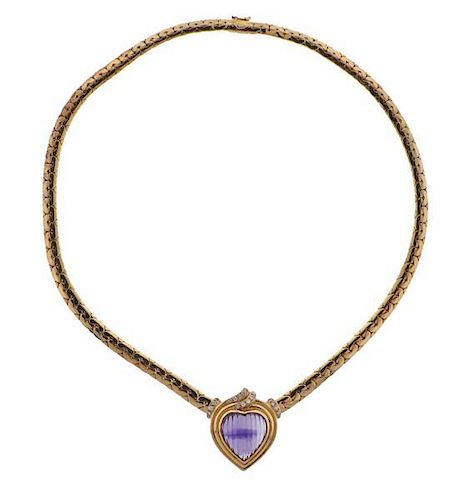 Carrera Y Carrera 18K Gold Diamond Amethyst Heart Necklace