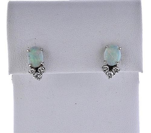 14k Gold Diamond Opal Earrings