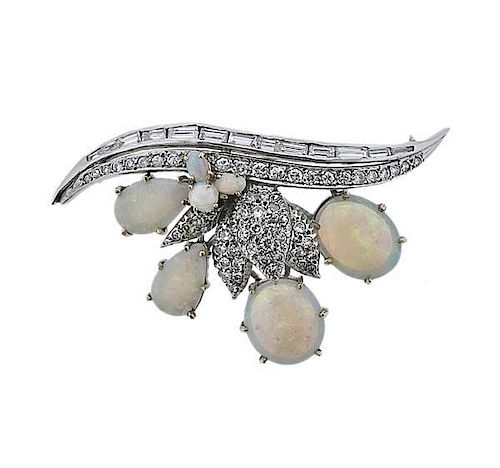 14k Gold Opal Diamond Brooch Pin