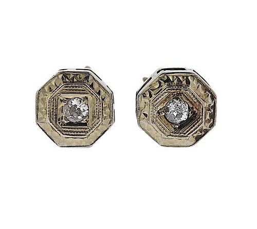 Art Deco 14k Gold Diamond Stud Earrings