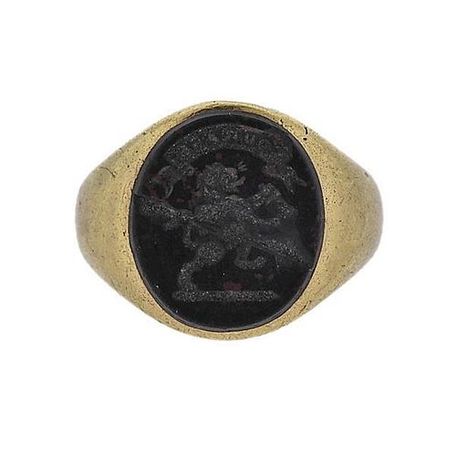 Antique 18k Gold Bloodstone Wax Seal Ring