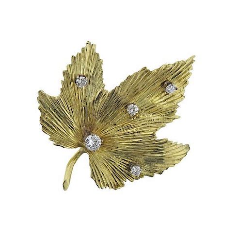 18K Gold Diamond Maple Leaf Brooch