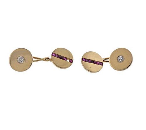 Tiffany &amp; Co 18K Gold Diamond Ruby Cufflinks