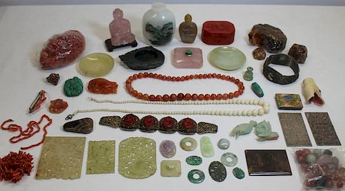 JEWELRY. Assorted Asian Jewelry and Carved Stone