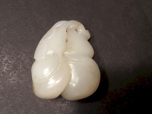 ANTIQUE Large Chinese White Jade Pendant with double Gourd carvings, 18th Century