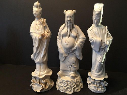 THREE Old Chinese Dehua figurines, 12 1/2" highest