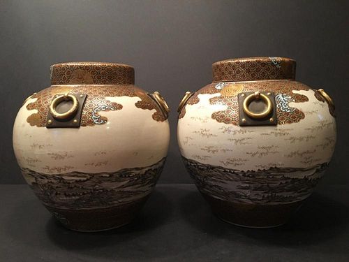 ANTIQUE Japanese LARGE Pair Covered Jars, Meiji period