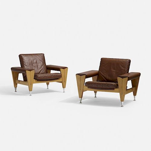 Hans J. Wegner, lounge chairs, pair