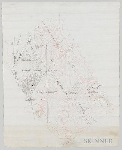 John Bachelder Map of the Evergreen, National Cemetery, Cemetery Hill, and Baltimore Pike, Gettysburg, Pennsylvania