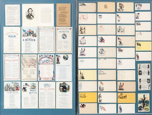 Framed Civil War Pictorial Postal Covers and Illustrated Song Sheets