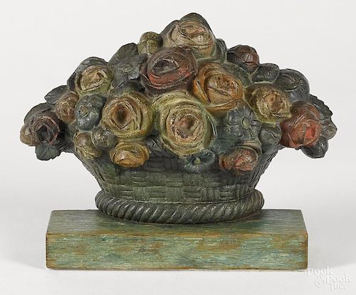 Unusual solid cast iron basket of roses doorstop