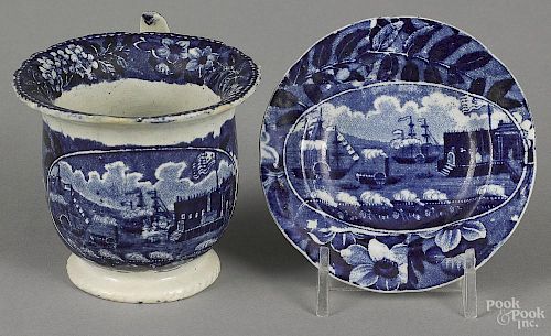Historical blue Staffordshire cup plate and cup