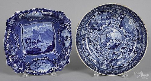 Two blue Staffordshire bowls