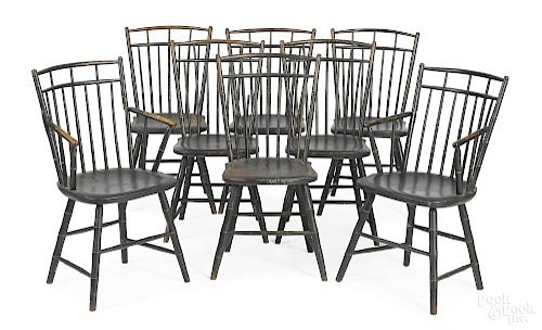 Set of eight Pennsylvania birdcage Windsor chairs