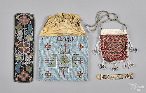 Four Native American beaded items