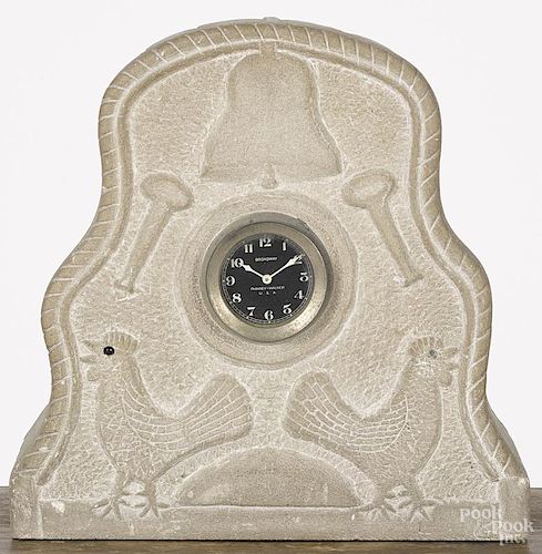 Carved limestone mantel clock