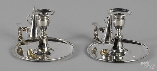 Pair of English silver chambersticks and snuffers