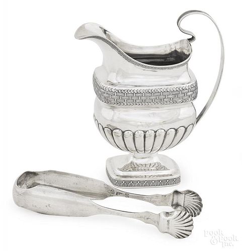 Lancaster County, Pennsylvania coin silver cream pitcher and sugar tongs