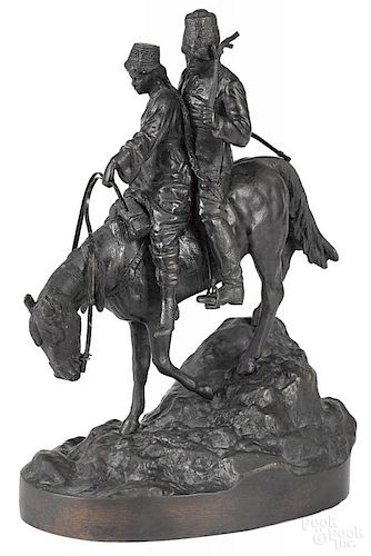 Bronze of two Cossacks on horseback