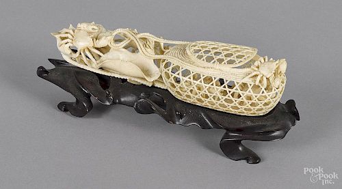Chinese carved ivory crab basket