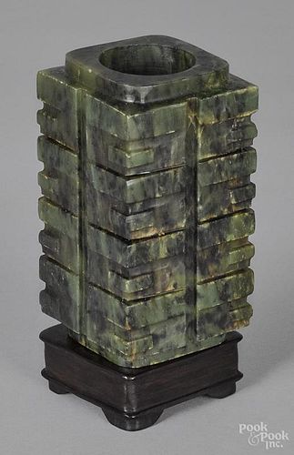 Chinese carved spinach jade tower
