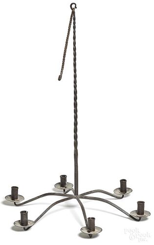 Wrought iron six-arm chandelier