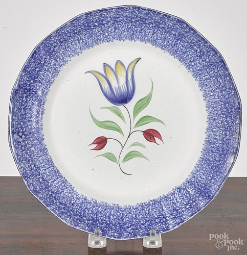 Blue spatter tulip plate