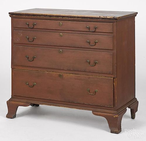 New England Chippendale pine blanket chest