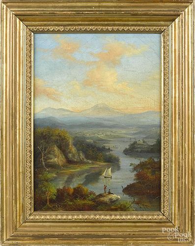 New England oil on canvas river landscape
