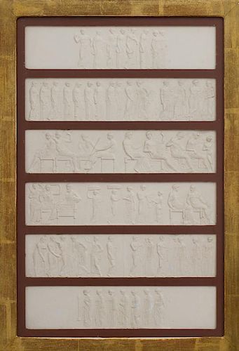 SET OF SIX ITALIAN NEOCLASSICAL STYLE COMPOSITION INTAGLIO FRIEZE PANELS, AFTER THE ANTIQUE