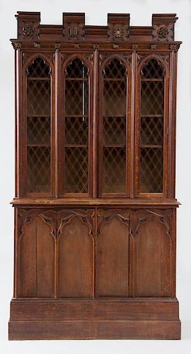 ENGLISH NEO-GOTHIC OAK BOOKCASE, CHARLES BARRY AND A.W.N. PUGIN
