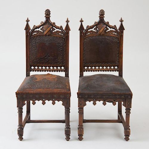 PAIR OF NEOGOTHIC CARVED OAK SIDE CHAIRS