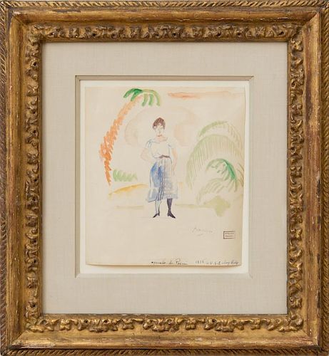 JULES PASCIN (1885-1930): STANDING WOMAN WITH PALM TREES