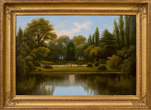 AMERICAN SCHOOL: LANDSCAPE WITH PARK BENCH