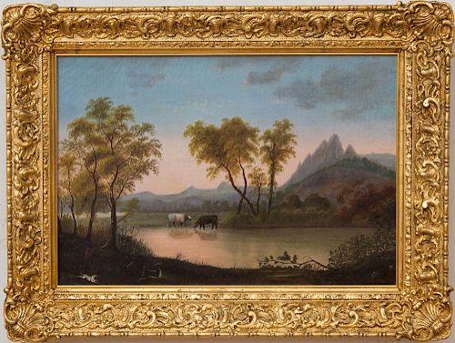 AMERICAN SCHOOL: LAKE GEORGE LANDSCAPE WITH COWS