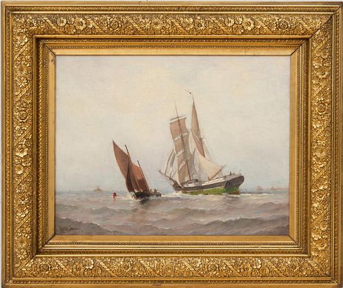 MARSHALL JOHNSON (1850-1921): SAILING SHIPS IN ROUGH SEAS