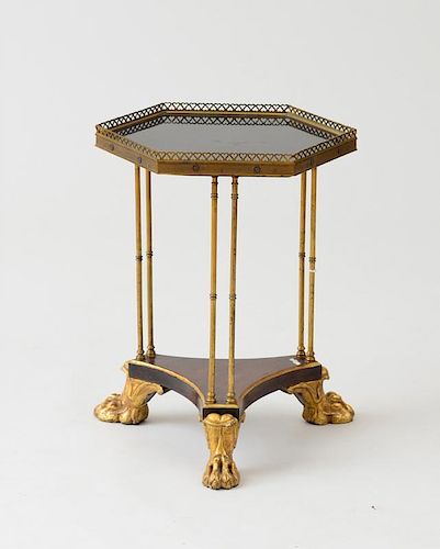 REGENCY STYLE BRASS AND GILT-METAL-MOUNTED ROSEWOOD AND PARCEL-GILT SIDE TABLE