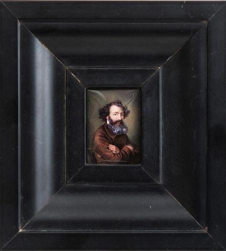 FRENCH PAINTED ENAMEL MINIATURE PORTRAIT OF A BEARDED MAN