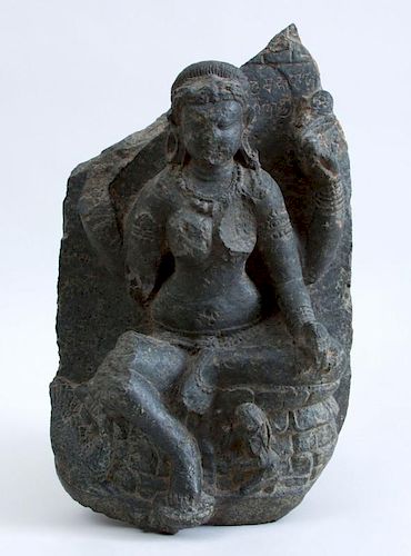 INDIAN CARVED BLACK STONE FIGURE OF A MATRIKA