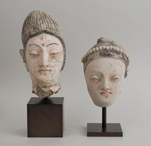 TWO GANDHARAN CLAY BUSTS OF NOBLEMEN