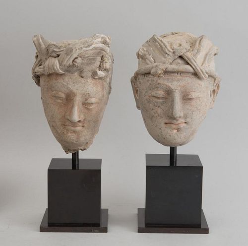 TWO GANDHARAN CLAY BUSTS OF NOBLEMEN